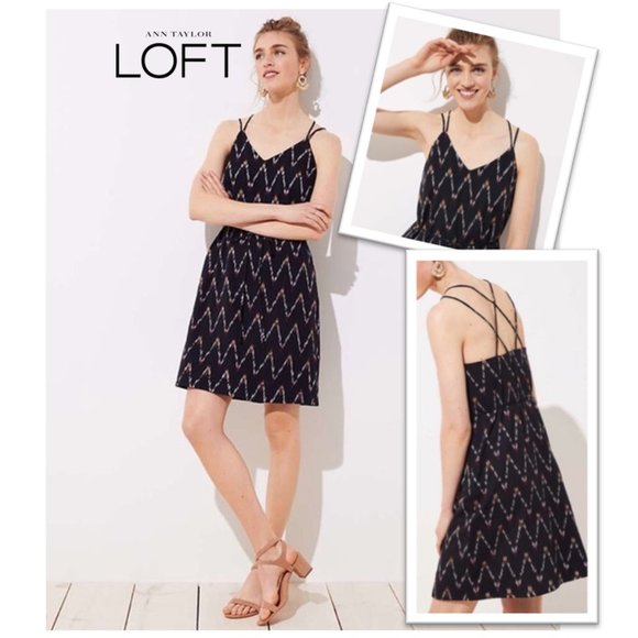 LOFT Chevron Zig Zag Strappy Tie-waist Cami Dress Style# 469763 - Size 10 - Picture 16 of 16